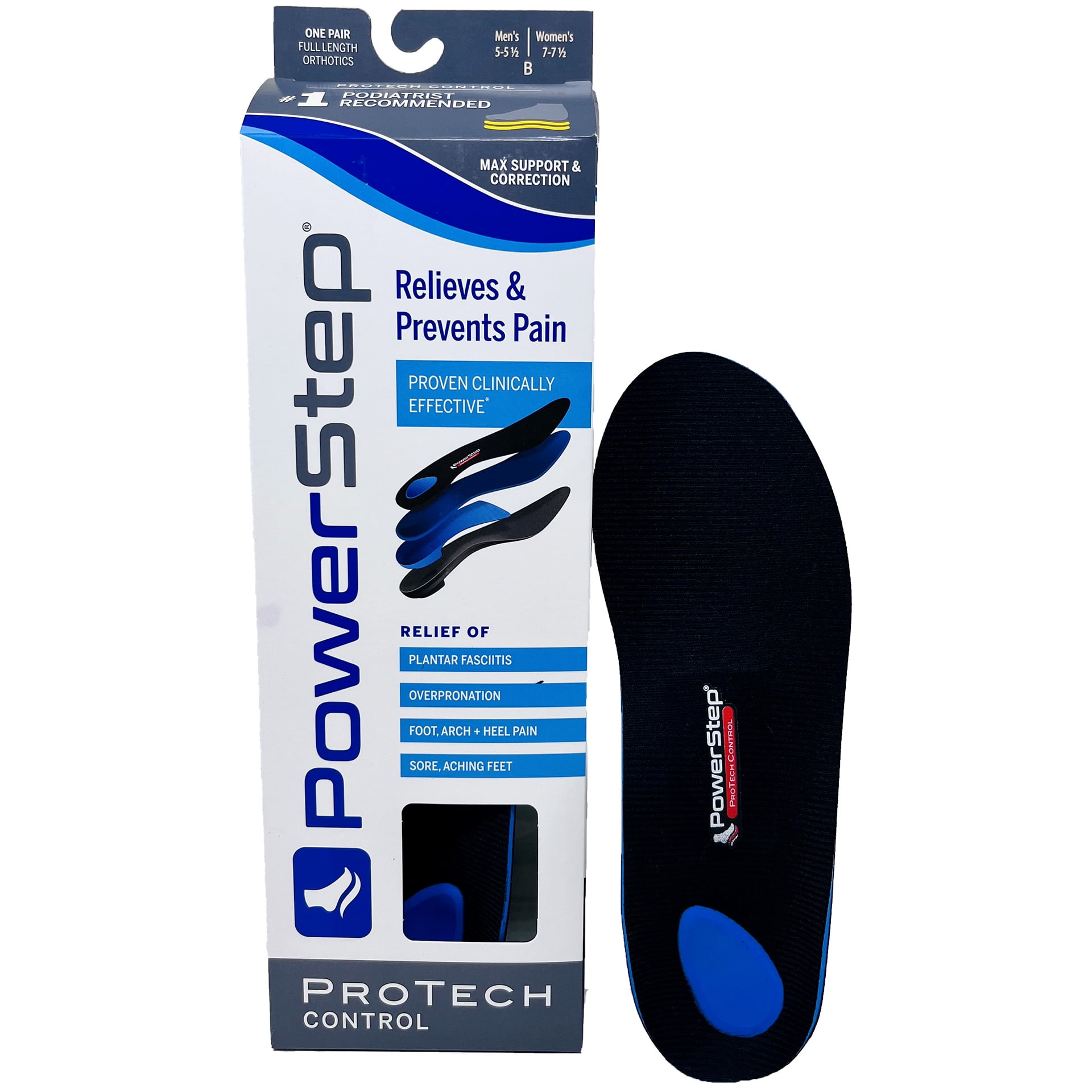 Powerstep Insole Protech Control Full Length (Men 5-5.5, Women 7-7.5)
