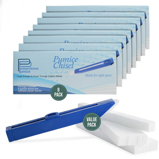 Powerstone Pumice 8 Small Pumice Stones Sticks with Refillable Handle