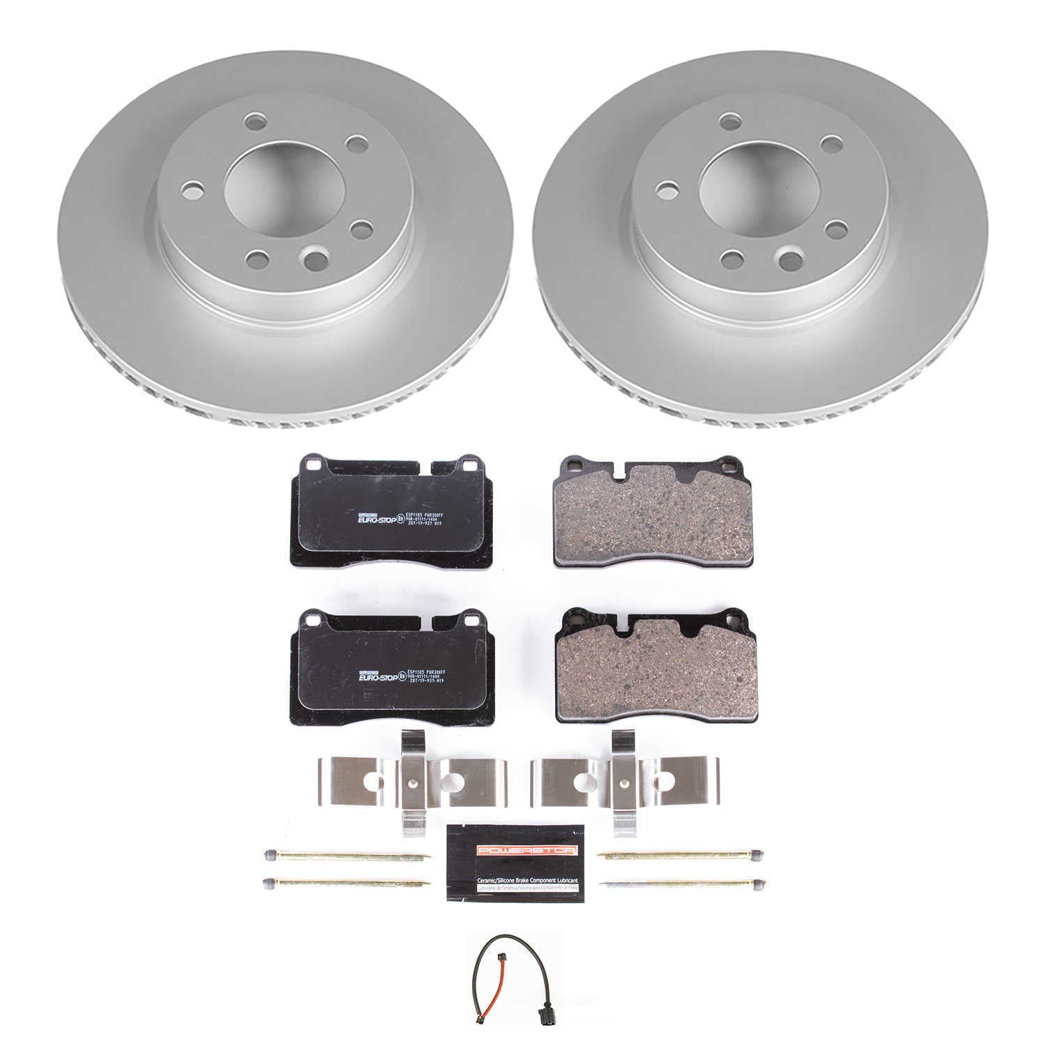 PowerStop ESK4656 Front GeoMet Coated Rotors, ECE-R90 Brake Pads + Hardware Kit