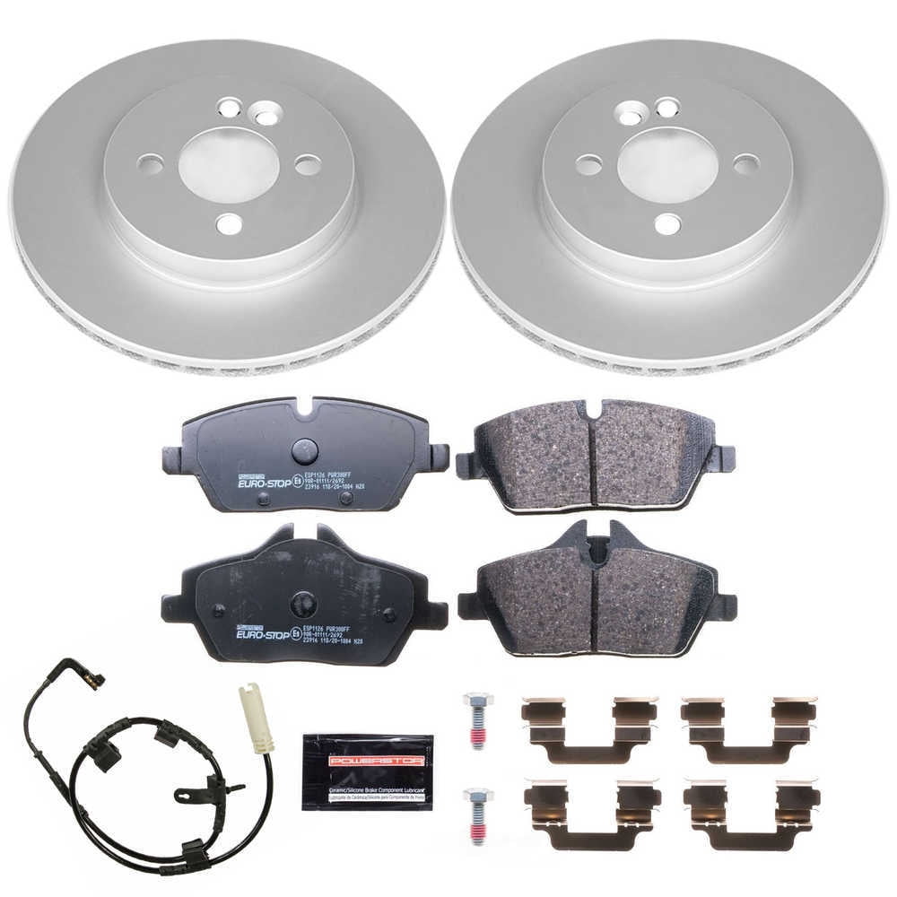 PowerStop ESK6066 Front GeoMet Coated Rotors, ECE-R90 Brake Pads + Hardware Kit