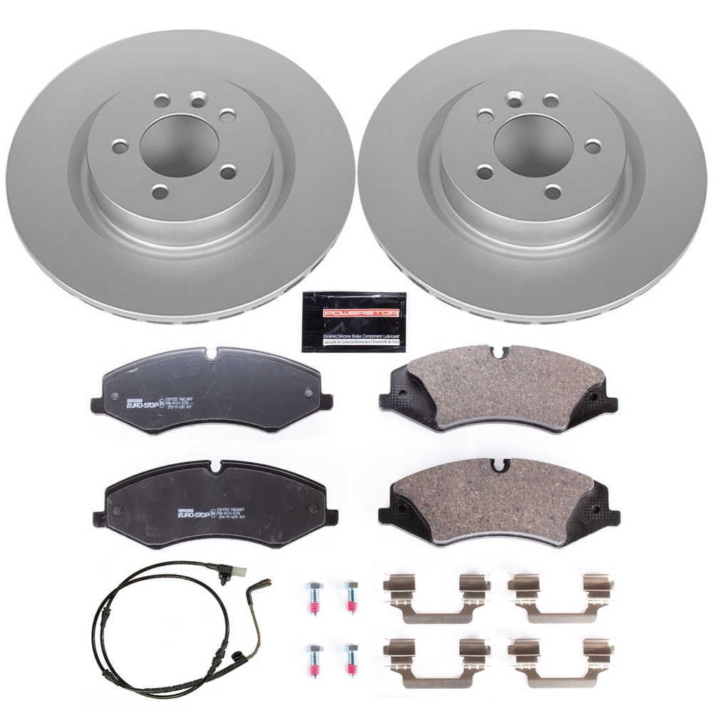 PowerStop ESK6228 Front GeoMet Coated Rotors, ECE-R90 Brake Pads + Hardware Kit