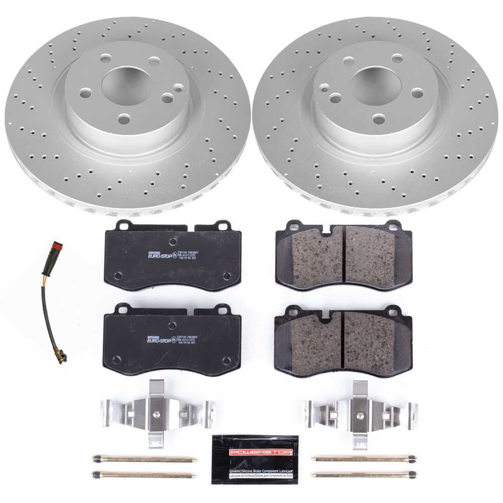 PowerStop ESK6231 Front GeoMet Coated Rotors, ECE-R90 Brake Pads + Hardware Kit