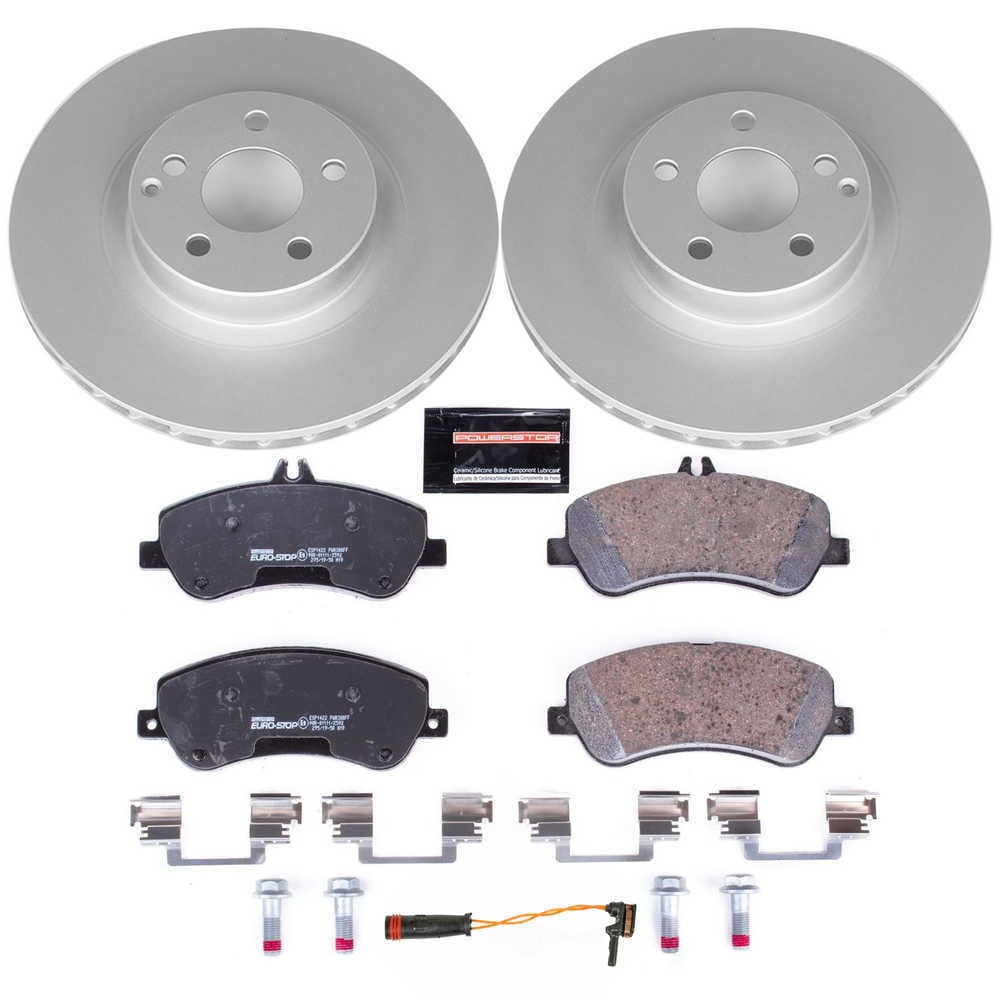 PowerStop ESK6603 Front GeoMet Coated Rotors, ECE-R90 Brake Pads + Hardware Kit