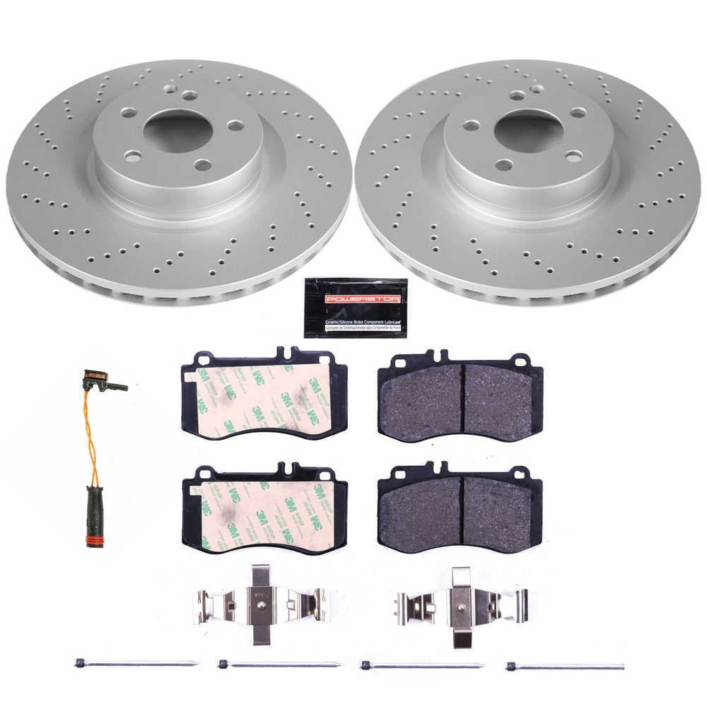 PowerStop ESK6640 Front GeoMet Coated Rotors, ECE-R90 Brake Pads + Hardware Kit