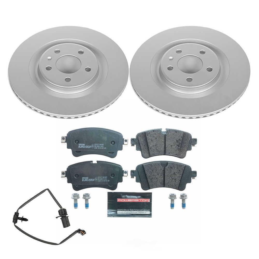 PowerStop ESK7431 Rear GeoMet Coated Rotors, ECE-R90 Brake Pads + Hardware Kit