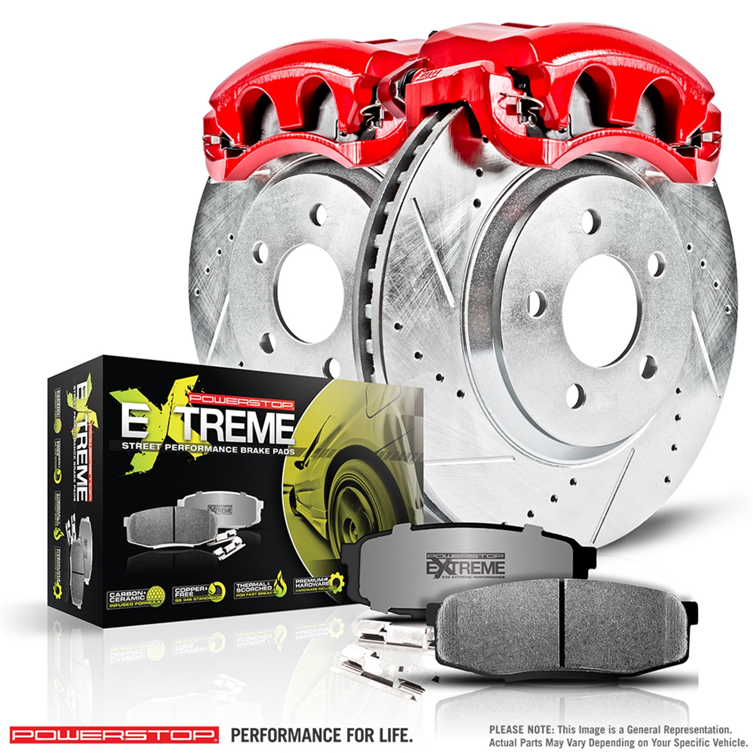 PowerStop Rear Z26 Street Warrior Brake Pad and Rotor Kit with Red Powder Coated Calipers Fits: NISSAN Select Models KC179C-26