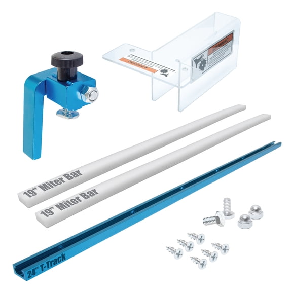 POWERTEC Table Saw Sled w/Blade Guard, 24" T Track, 19" HDPE Miter Bars, 3" T Track Stop Block, Bolt, Screw, Miter Slot Runners for DIY Table Saw Crosscut Sled, Woodworking Tools Accessories (71703)