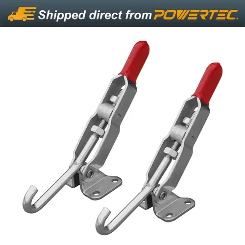 Powertec J Hook Toggle Clamp 451 W/ Hook Type Draw Latch Pull Action, 375 Lb 2Pk