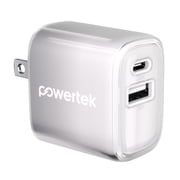 Powertek Frosty 20W USB-C PD + USB-A Dual Port Wall Charger, White