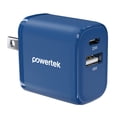 thumbnail image 1 of Powertek Ultra 20W USB-C PD + 18W USB-A Wall Charger, Blue, Dual Port Charging Block, Fast Charge Two Devices, 1 of 6