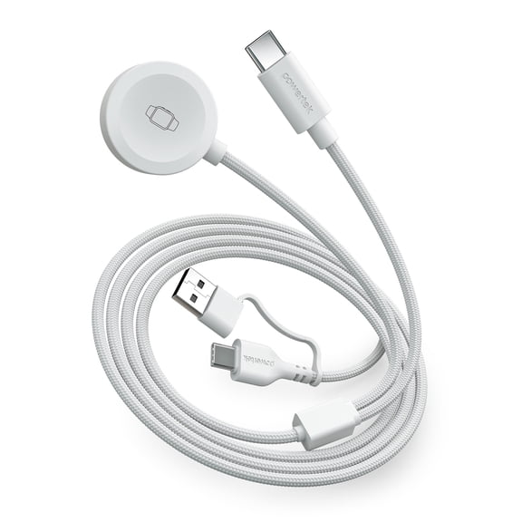 Powertek 6 ft. 2-in-1 USB-C and Universal Watch Charge Cable, White