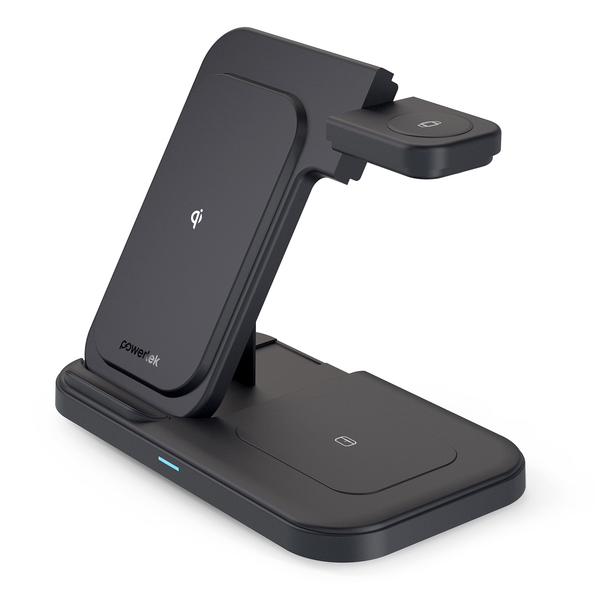 Powertek 3-in-1 Qi2 15W Tri-Fold Wireless Charge Pad with Stand, Black