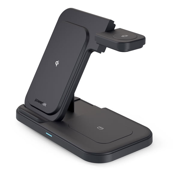Powertek 3-in-1 Qi2 15W Tri-Fold Wireless Charge Pad with Stand, Black