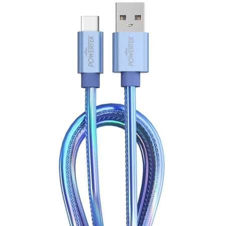 Powertek 6' USB Type A to USB Type-C Cable Wtih Wall Charger Adapter, Light Blue