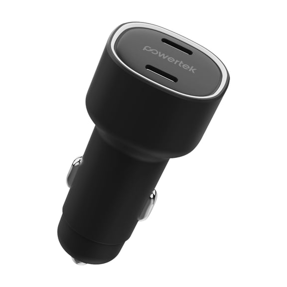 Powertek 60W Dual USB-C Car Charger, Fast Charging Power Delivery, Black
