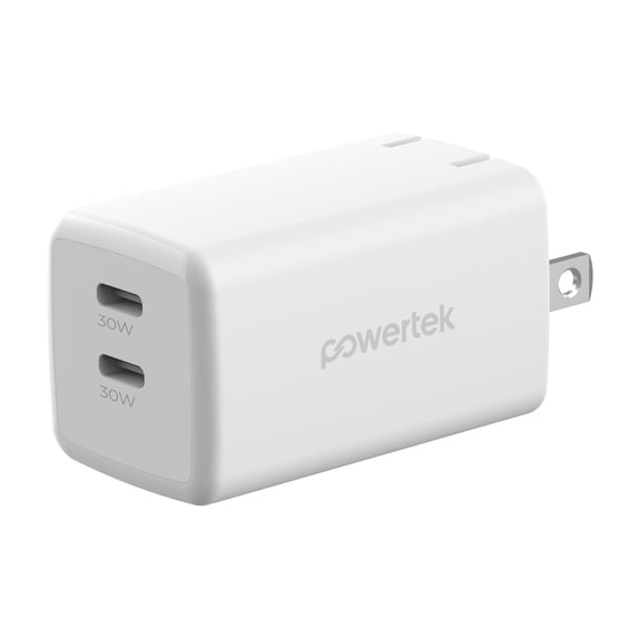 Powertek 60W Dual USB-C Wall Charger, Fast Charging Power Delivery, White