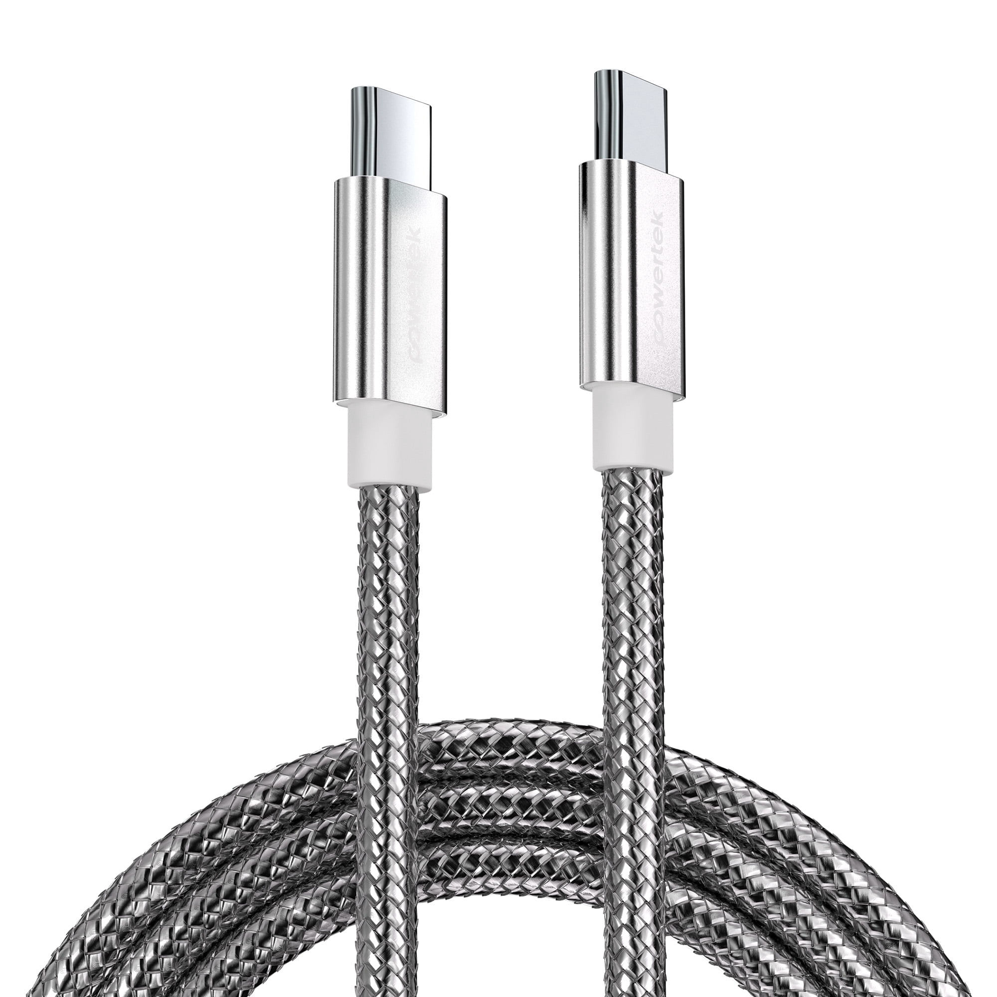 Powertek Luxe 6ft USB-C to USB-C Cable, Silver, Fast Charge & Sync ...