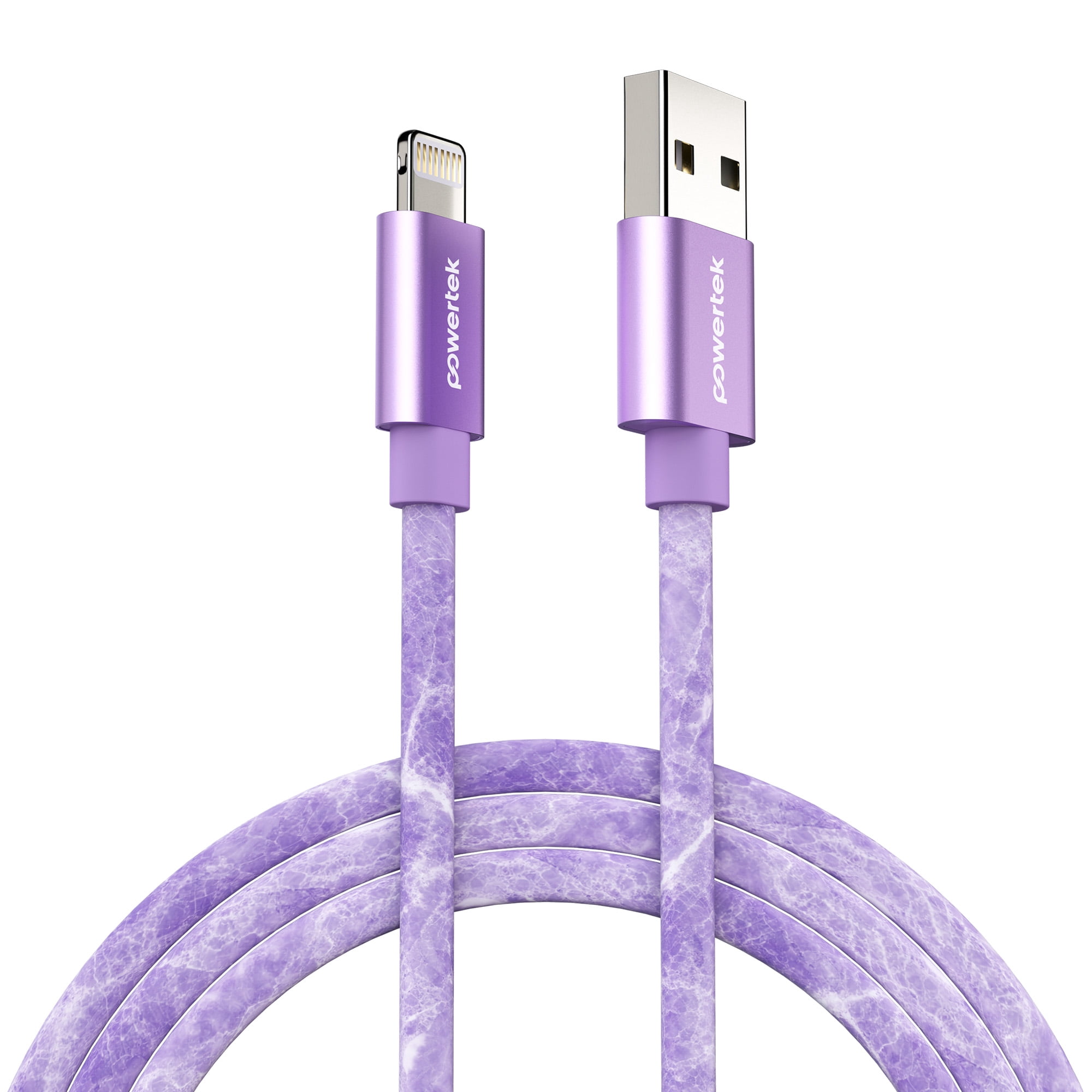 Powertek Marble 6ft USB-A to Lightning Cable, Purple, Fast Charging ...