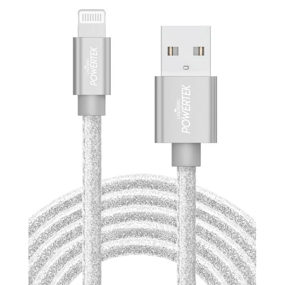 Powertek Pastel Glitter 6' Lightning to USB Cable with Accessories Included, Multi-color