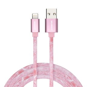 Powertek Marble 6ft USB-A to Lightning Cable, Pink, Fast Charging, Silicone Marble Design, Reliable Data Transfer