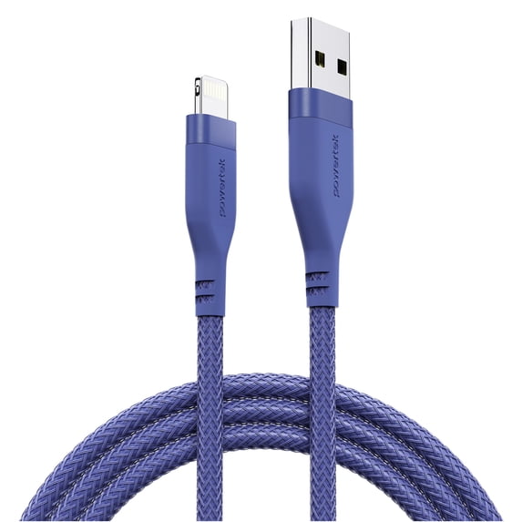 Powertek Ultra 6ft USB-A to Lightning Cable, Purple, Silicone with PVC Mesh Jacket, Dependable Data Transfer, MFi Certified Charging Cable