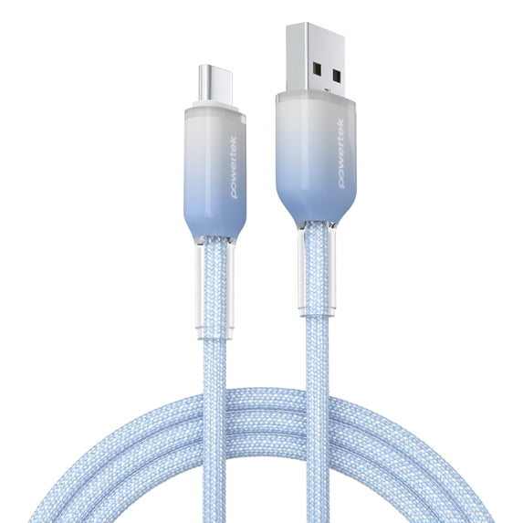 Powertek Frosty USB-A to USB-C Braided Cable, 6 ft, Blue
