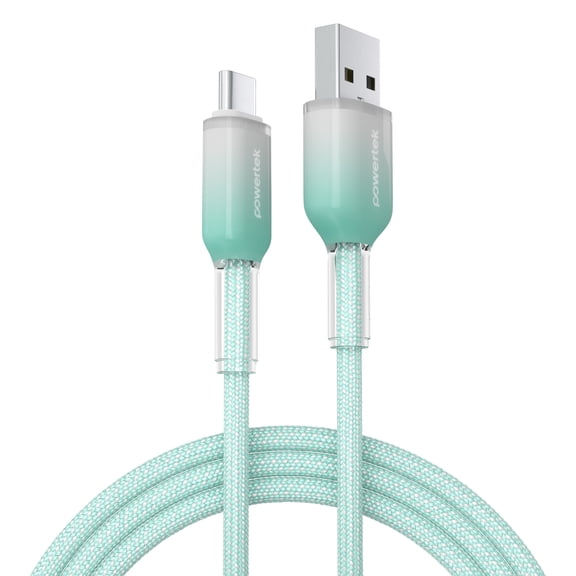 Powertek Frosty USB-A to USB-C Braided Cable, 6 ft, Mint