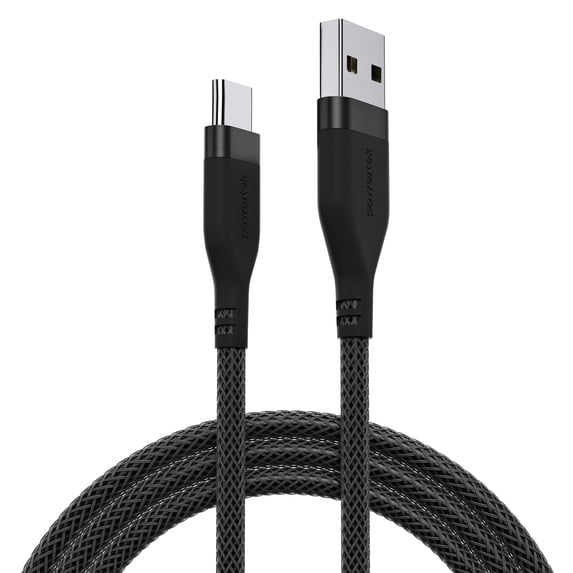 Powertek Ultra 6ft USB-A to USB-C Cable, Black, Braided Silicone, Ultra-Smooth Data Transfers, Durable Tangle-Resistant Charging Cable