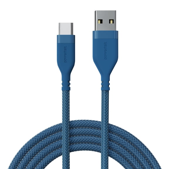 Powertek Ultra 6ft USB-A to USB-C Cable, Blue, Braided Silicone, Reliable Data Transfers, Durable Tangle-Resistant Charging Cable