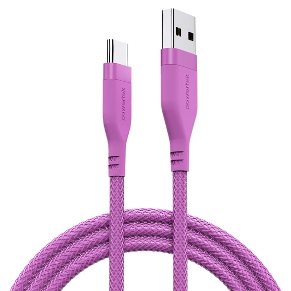 Powertek Ultra 6ft USB-A to USB-C Cable, Pink, Braided Silicone, High Speed Data Transfers, Durable Tangle-Resistant Charging Cable