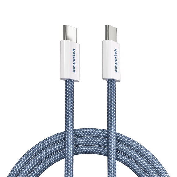 Powertek Fashion USB-C to USB-C Cable 6ft Blue, 60W Fast Charging Type-C Braided Cable for iPhone 15 and Newer, Galaxy, iPad, Tablets & USB-C Devices