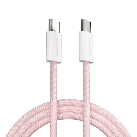 Powertek Fashion USB-C to USB-C Cable 6ft Pink, 60W Fast Charging Type-C Braided Cable for iPhone 15 and Newer, Galaxy, iPad, Tablets & USB-C Devices