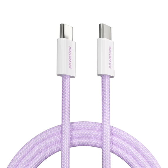 Powertek Fashion USB-C to USB-C Cable 6ft Purple, 60W Fast Charging Type-C Braided Cable for iPhone 15 and Newer, Galaxy, iPad, Tablets & USB-C Devices