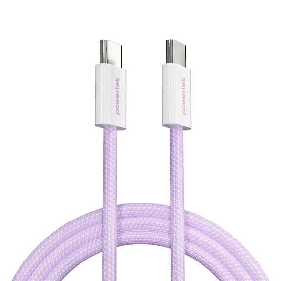 Powertek Fashion USB-C to USB-C Cable 6ft Purple, 60W Fast Charging Type-C Braided Cable for iPhone 15 and Newer, Galaxy, iPad, Tablets & USB-C Devices