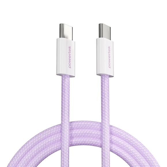 Powertek Fashion USB-C to USB-C Cable 6ft Purple, 60W Fast Charging Type-C Braided Cable for iPhone 15 and Newer, Galaxy, iPad, Tablets & USB-C Devices