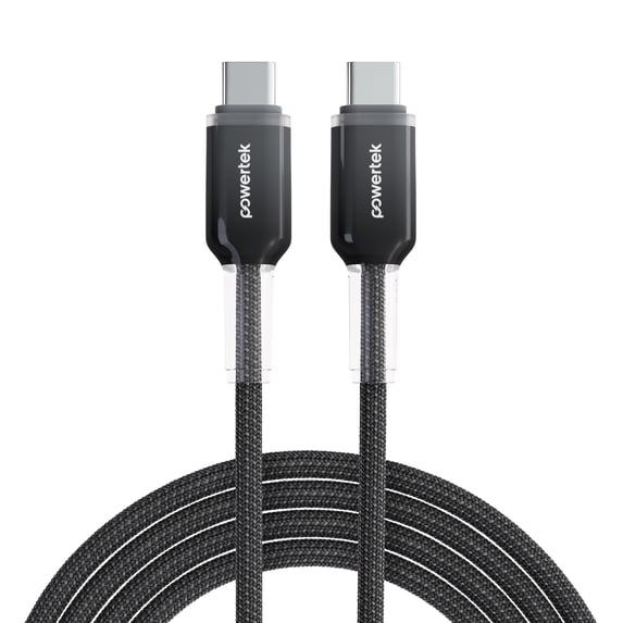 Powertek Frosty USB-C to USB-C Braided Cable, 6 ft, Black