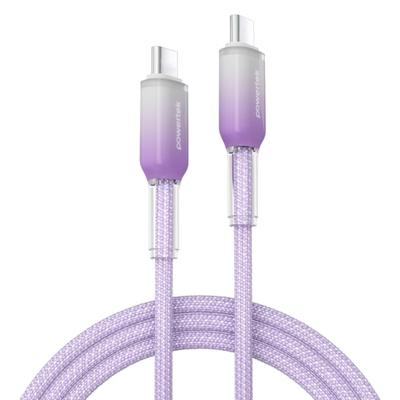 Powertek Frosty USB-C to USB-C Braided Cable, 6 ft, Purple