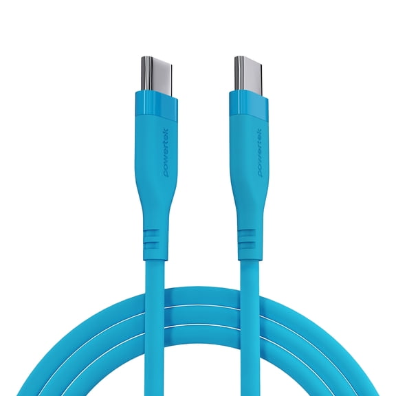 Powertek 6ft USB-C to USB-C Cable, Blue, Neon Silicone, Fast Charging, Durable Charging Cord with Smooth Data Transfer