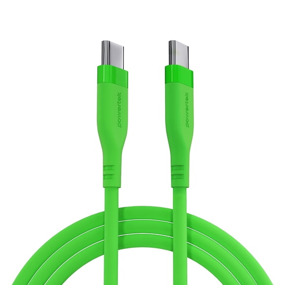 Powertek 6ft USB-C to USB-C Cable, Green, Neon Silicone, Fast Charging, Durable Charging Cord with Stable Data Transfer
