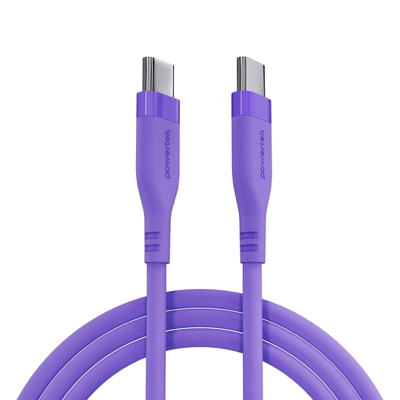 Powertek 6ft USB-C to USB-C Cable, Purple, Neon Silicone, Fast Charging, Durable Charging Cord with Efficient Data Transfer