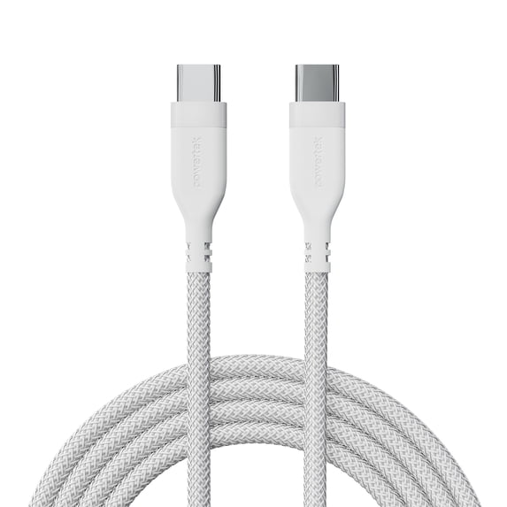 Powertek Ultra 6ft USB-C to USB-C Cable, White, Silicone with PVC Mesh Jacket, Efficient Data Transfer, Durable Charging Cable