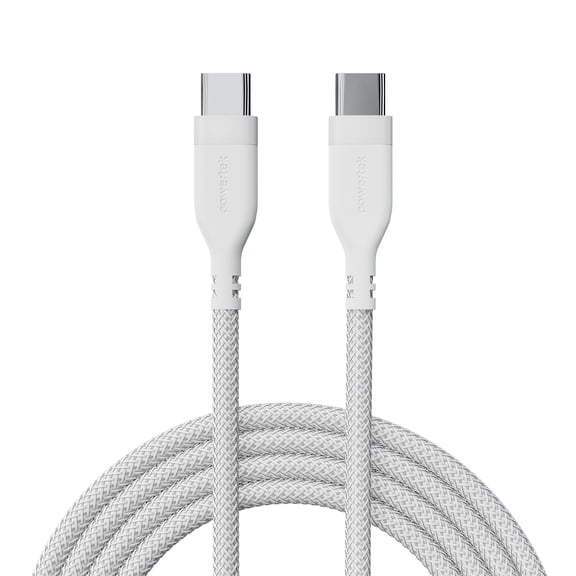 Powertek Ultra 6ft USB-C to USB-C Cable, White, Silicone with PVC Mesh Jacket, Efficient Data Transfer, Durable Charging Cable