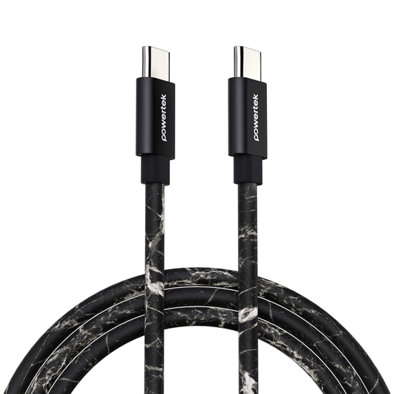 Powertek Marble 6ft USB-C to USB-C Cable, Black & Silver, 60W Fast Charging, Silicone Marble Design, Stable Data Transfer