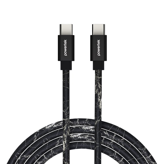 Powertek Marble 6ft USB-C to USB-C Cable, Black & Silver, 60W Fast Charging, Silicone Marble Design, Stable Data Transfer