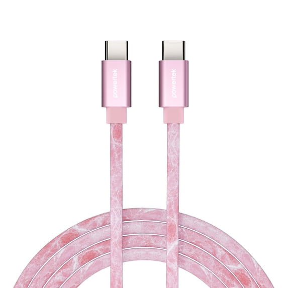 Powertek Marble 6ft USB-C to USB-C Cable, Pink, 60W Fast Charging, Silicone Marble Design, Efficient Data Transfer