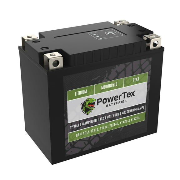 Powertex Motorcycle YTX12-BS Lithium Battery Replacement Advanced BMS, 480 CCA, Internal Jump-Start, Capacity Display, 4-Terminal Design, Performance & Lightweight Battery