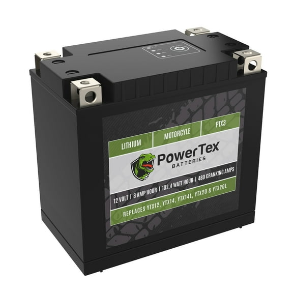 Powertex Motorcycle YTX14-BS Lithium Battery Replacement Advanced BMS, 480 CCA, Internal Jump-Start, Capacity Display, 4-Terminal Design, Performance & Lightweight Battery