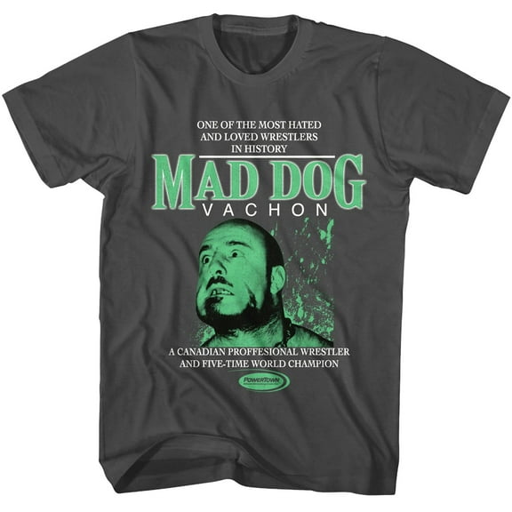 PowerTown Mad Dog Vachon Men's T Shirt (Charcoal, AdultXL)