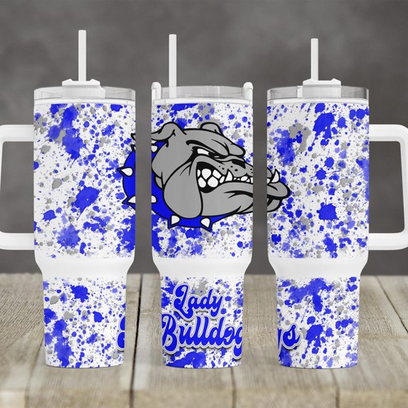 Powerwash Splatter School Bulldogs mascot 40 oz 2 piece Tumbler Royal Blue Lady bulldog