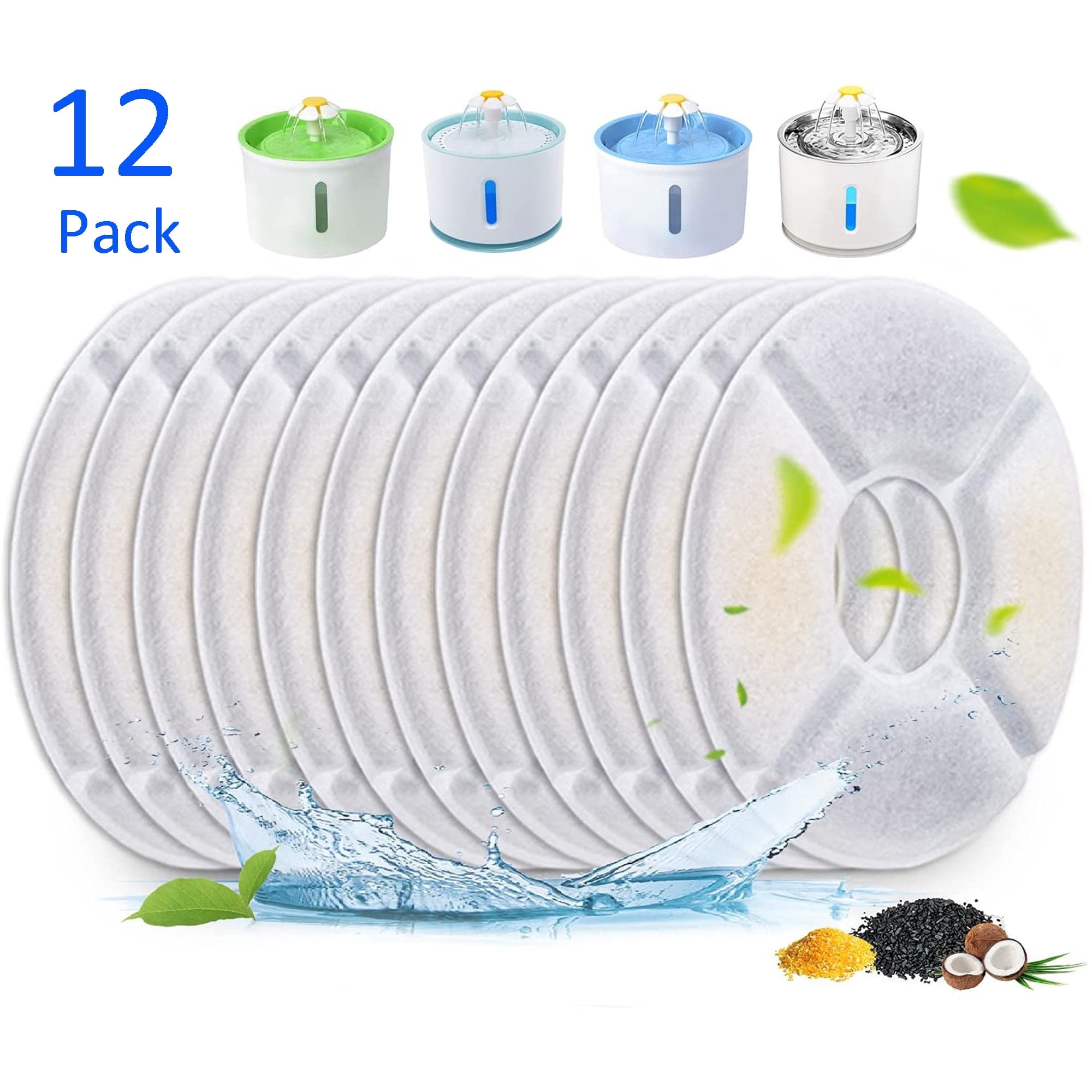 Powiller Cat Fountains Filter, 12-Pack Pet Water Fountain Replacement Carbon Filters